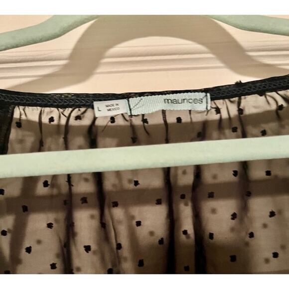Maurices Sheer Black3/4 Sleeve Blouse Boho Design (Size L) - Picture 2 of 8